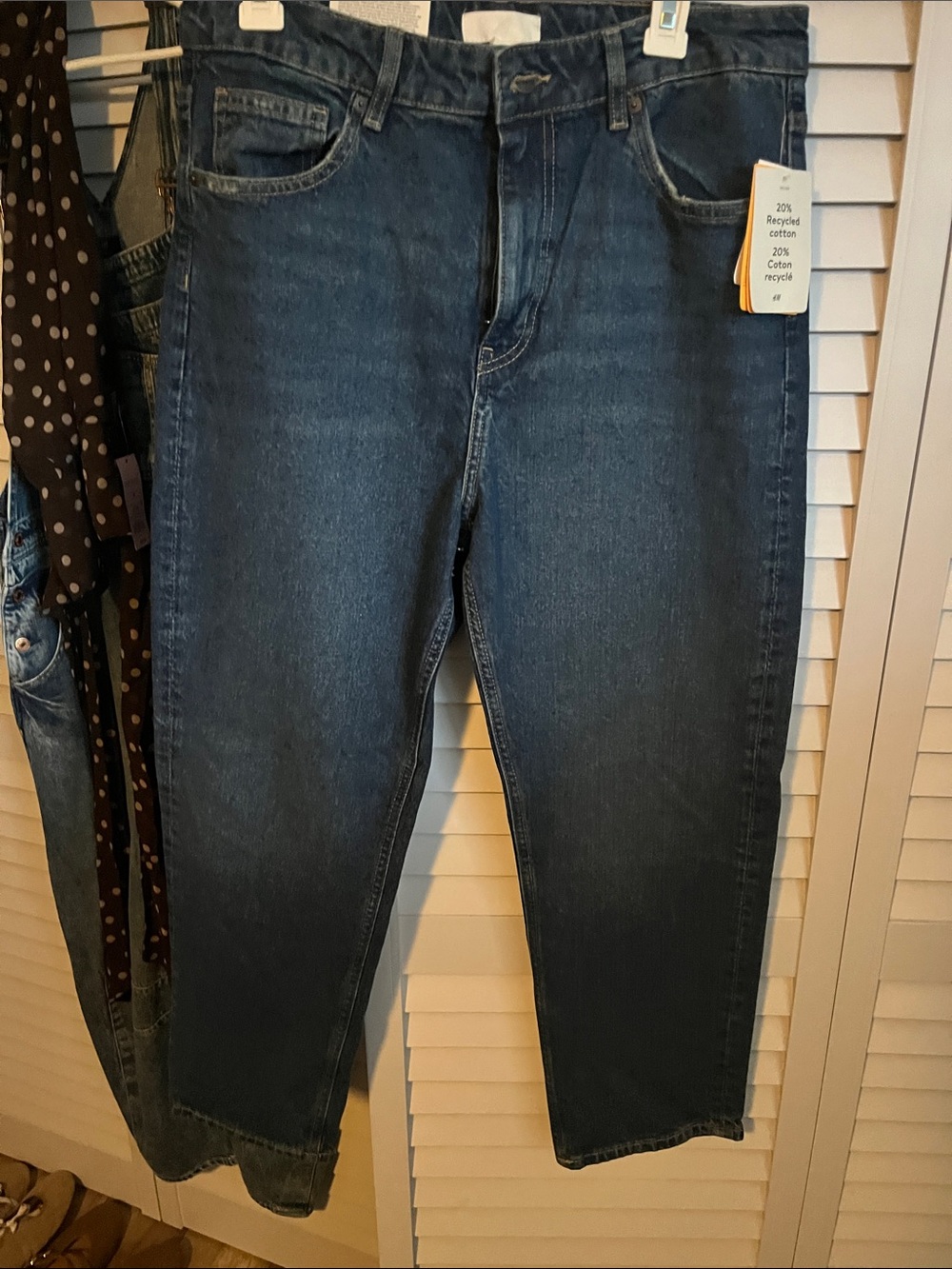H&M Women's Straight Leg Jeans in Dark Blue Denim